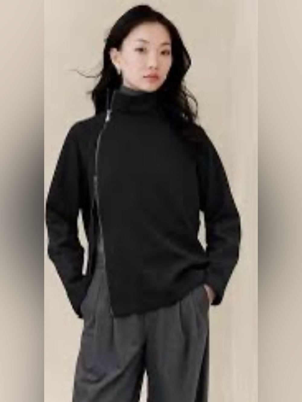 banana republic Jacket Asymmetrical Mock Neck 2way Zip Black SZ. Large NWOT - Picture 16 of 16